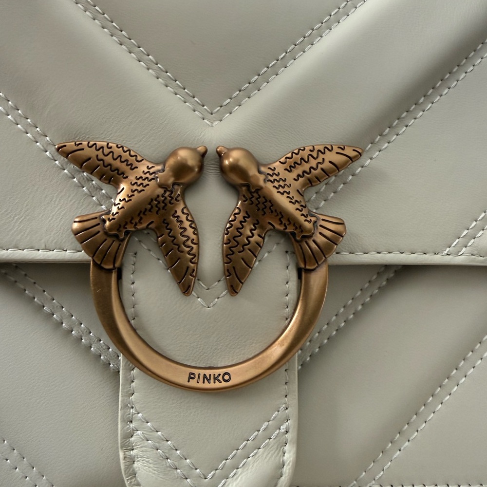 Pinko Ivory Chevron Shoulder Bag with Gold Accents - Picture 2 of 15